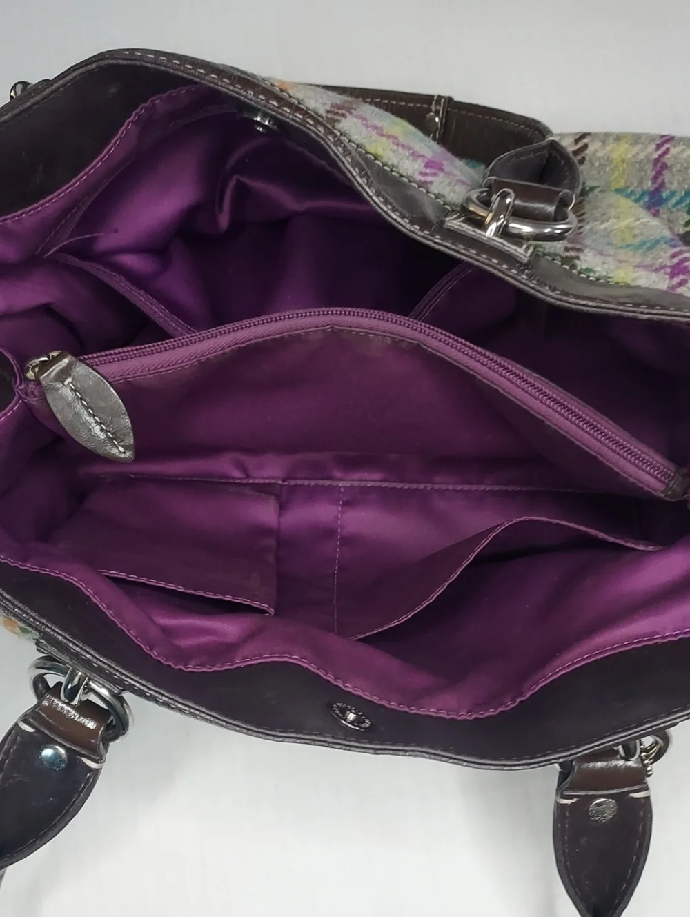 Coach Plaid Wool and Leather Satchel in Coach Penelope Tattersail.